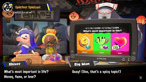 Splatoon 3 Splatfest Announcement With Dialogue Money Vs Fame Vs Love