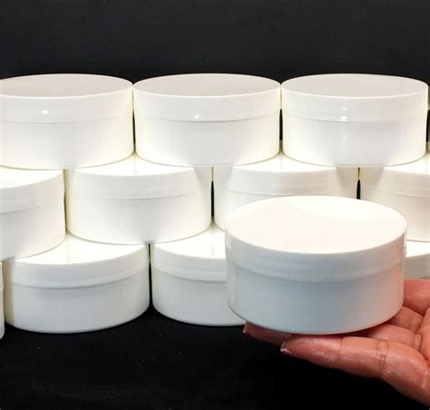 Plastic Jars Low Profile Thick Wall White Containers 2 Oz White Black • 9332 9335 Diy