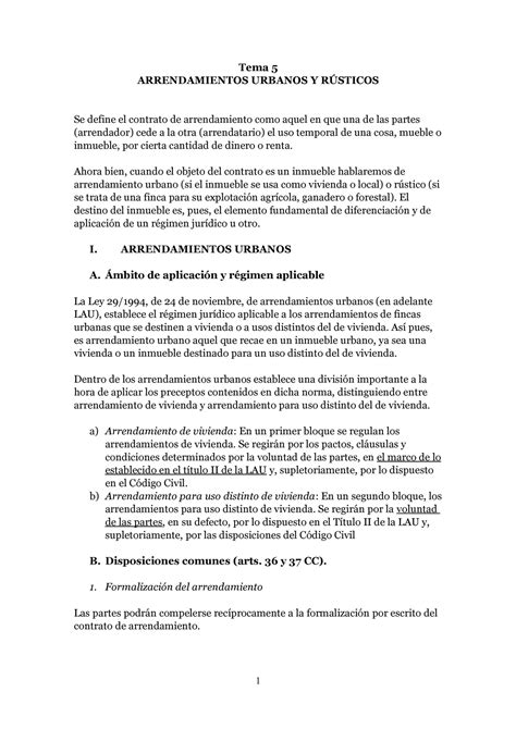 Tema 4 Los arrendamientos urbanos y rústicos Derecho Civil III URJC