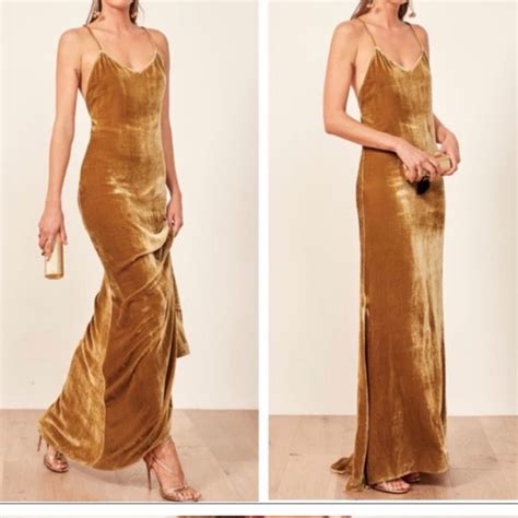 Reformation Gold Rimini Velvet Slip Maxi Dress Gem