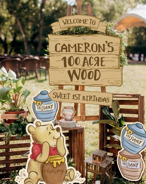 Printable Winnie The Pooh Party Sign 100 Acre Wood Birthday Party