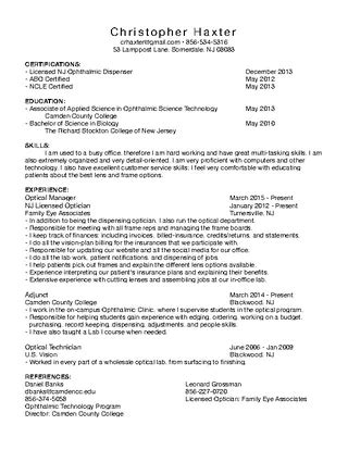 Licensed Optician Resume Pdfsimpli