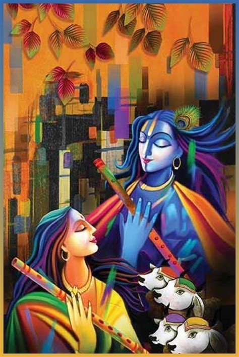 Radha Krishna Eternal Love Painting Handpainted Unframed Modern Art