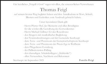 Traueranzeigen Von Thomas Feigl Trauer Merkur De