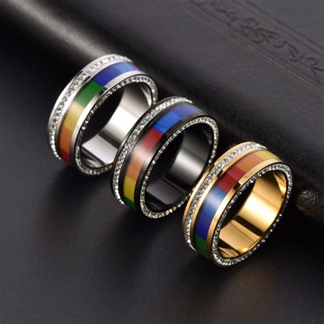 Lgbt Rainbow Pride Flag Stainless Steel Ring Rock And Spark