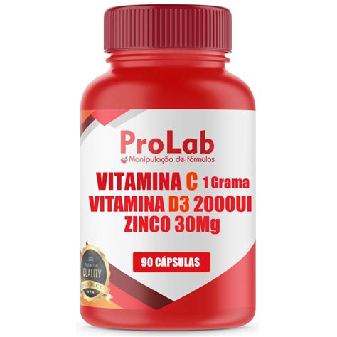 Vitamina C 1000mg Vitamina D3 2000Ui Zinco 30Mg 90 Cps Prolab