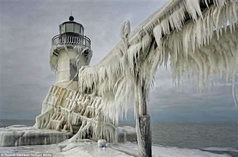 Michigan Lighthouses Bizarrely Frozen As Devastating Winter