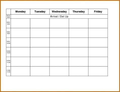 Extraordinary Monday Friday Calendar Template Printable