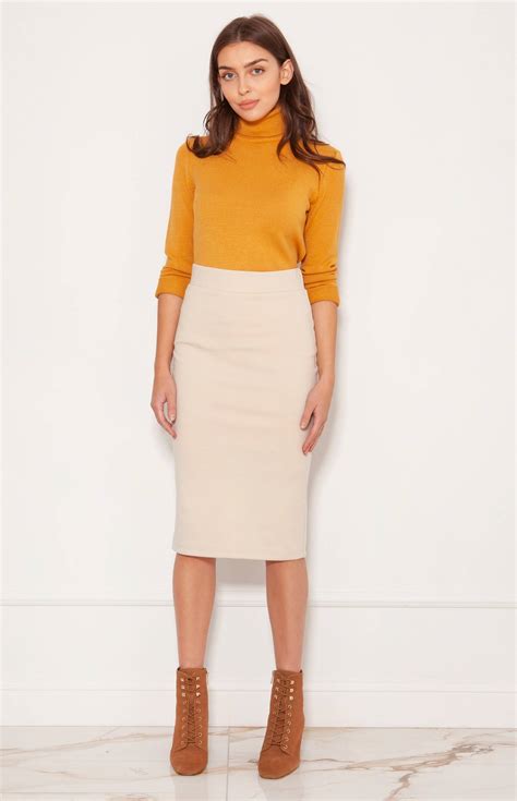 Beige Punto Knit Pencil Skirt