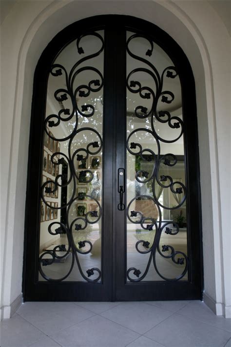 Double Arched Entrance Door Wrought Iron Design Modern Doors