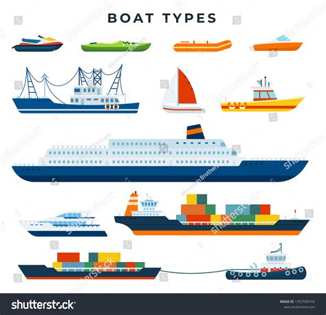 Boat Ship Types Set Water Transport Stock Vector (Royalty Free) 1357599143