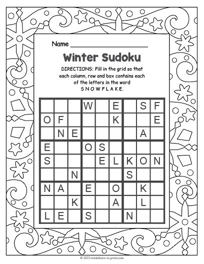 Winter Sudoku Worksheet