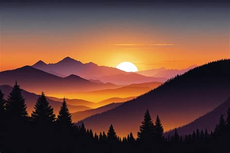 Premium Photo Majestic Sunset Over Layered Mountain Landscape