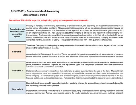 BUS FP3061 Gleason Brenda Assessment 1 2 Describe The Role Ethics Has