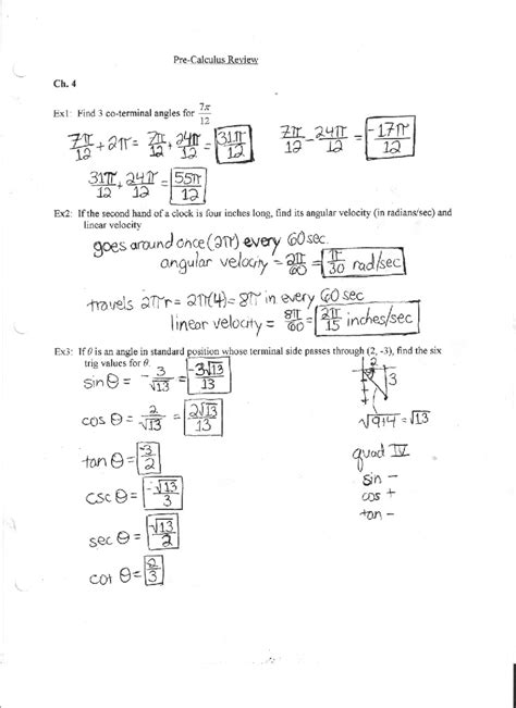 Pre Calc Review Key MATH 112 Studocu