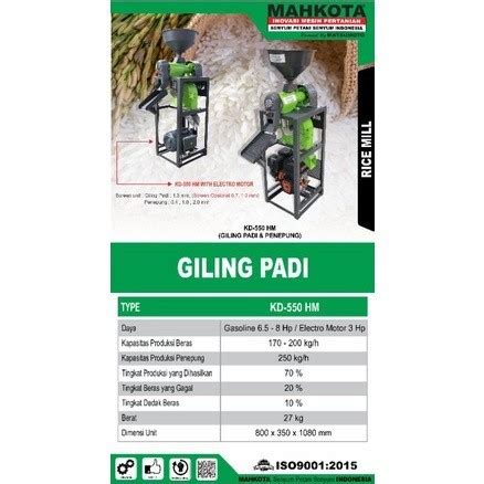 Jual Mesin Giling Padi Dan Penepung KD 550 HM MAHKOTA SERBAGUNA