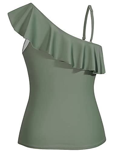 Ladies Long Torso One Shoulder Strapless Womens Swimsuit Tops Olive Gr