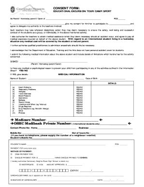 Fillable Online Centheigshs Eq Edu Consent Form PDF 25 KB Centenary