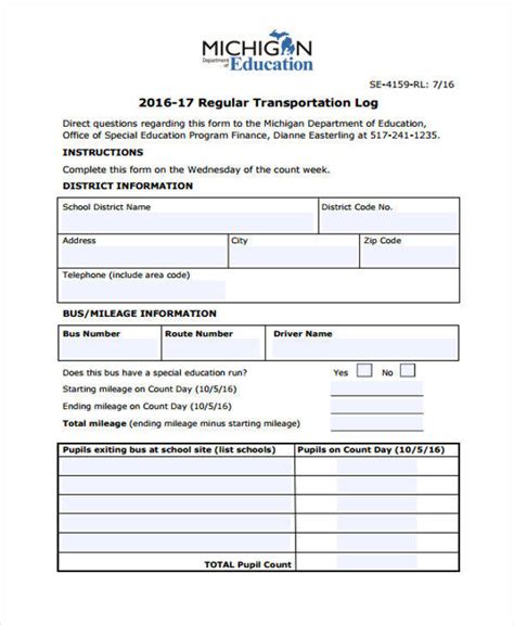 School Bus List Template