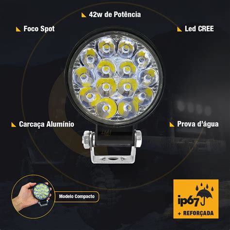 Farol Auxiliar de LED 42w MINI Suporte Abraçadeira p Moto 4x4SC br