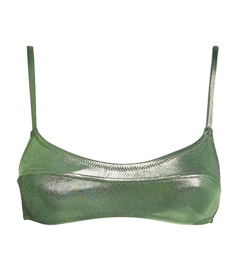 Solid Striped Green Metallic Elsa Bikini Top Harrods UK