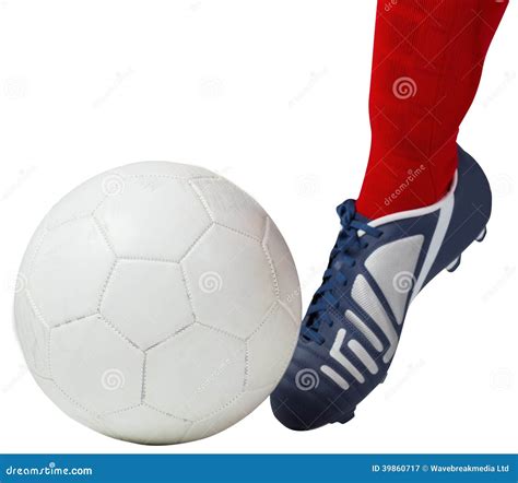 Football Player Kicking Ball With Boot Stock Image - Image of kicking ...