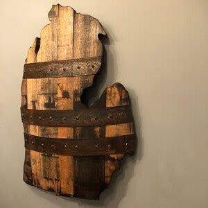 Michigan State Mitten Bourbon Barrel Wood Cutout With Rings Etsy