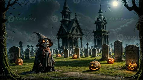 A Spooky Graveyard Halloween Scene ai generated 27948249 Stock Photo at ...