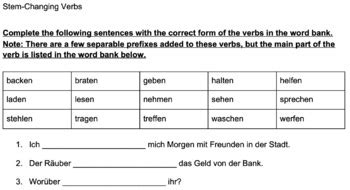 German Stem Changing Verbs By Learn German With Herr Antrim TPT