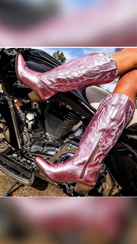 Aosphiraylian Cowgirl Cowboy Boots For Women Glitter Sparkly Metallic Mid Calf Western Boots