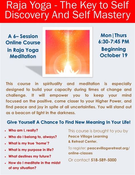 Six Session Online Course In Raja Yoga Meditation Beginning Oct New