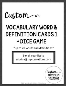 Vocabulary Dice Game Teaching Resources Tpt