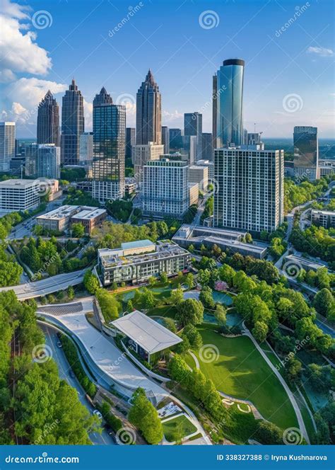 Vertical Drone Shot of Downtown Atlanta Cityscape with Modern