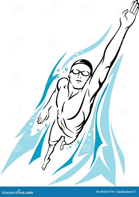 Male Swimmer Freestyle Stock Vector Illustration Of Reaching