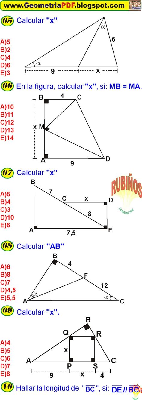 Semejanza De TriÁngulos Ejercicios Y Fichas De Geometria RubiÑos Para Practicar MatemÁticas De