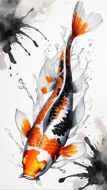 Premium Photo Splash Of Black Ink Illustration Of Koi Fish