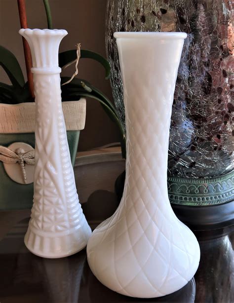Pair Of Vintage Milk Glass Flower Vases Vintage Etsy