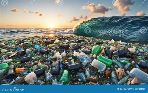 Free Floating Industrial Plastic Waste In The Ocean And On Beaches