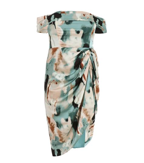 Quiz Curves Green Marble Print Bardot Midi Dress New Look