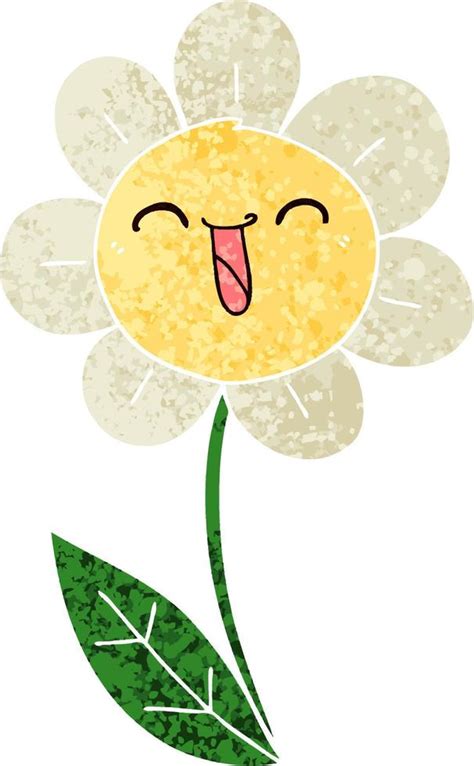 Quirky Retro Illustration Style Cartoon Happy Flower Vector