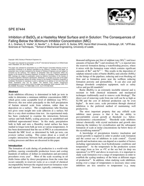 PDF Inhibition Of BaSO4 At A Hastelloy Metal Surface And In Solution