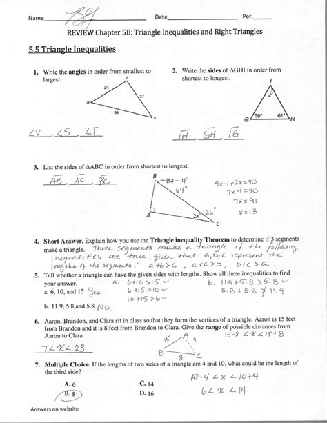 Triangle Inequality Theorem Worksheet E Streetlight