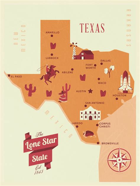 Texas Map, the Lone Star State Map, Original Texas Map, Nursery Map