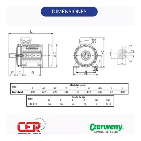 Motor Czerweny Trifasico Modelo 1al 112m 6 3hp 1000 Rpm 380v En Venta