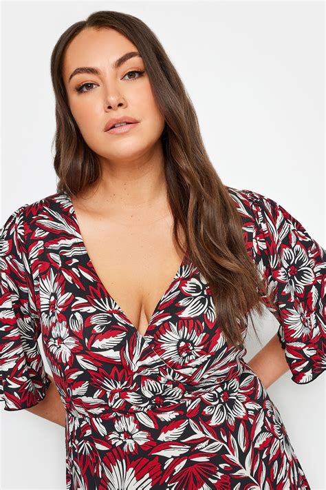 Yours Plus Size Red Floral Print Angel Sleeve Midi Dress Yours Clothing