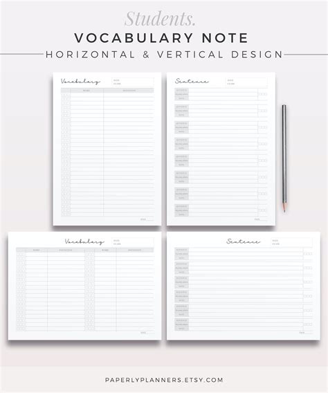 Students Voca Note Template Printable Note Inserts Vocabulary