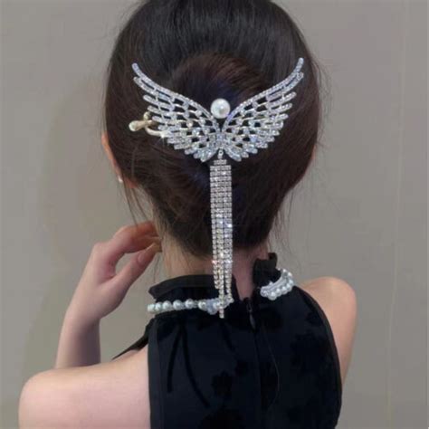 Pince À Cheveux En Forme D aile D ange Entièrement En Strass Et