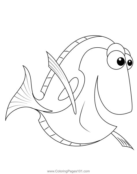 Smiling Dory Coloring Page For Kids Free Finding Nemo Printable