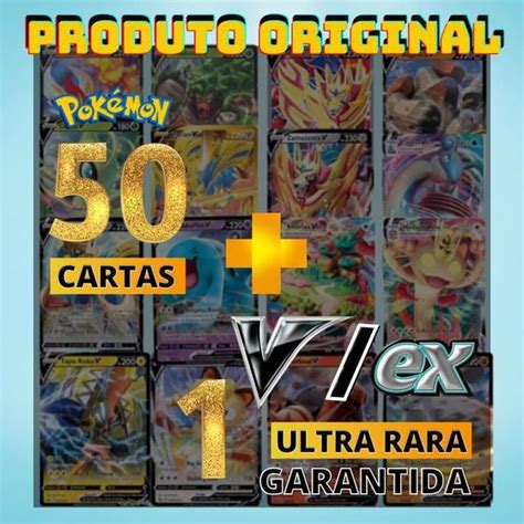 50 Cartas Pokemon Original Sem Repetições 02 RARAS Brilhantes 01