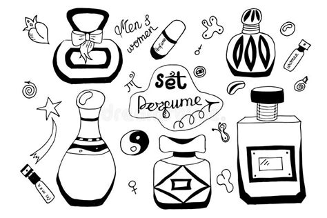 Set Of Perfume Doodle Freehand Drawing Vector Illustration Stock